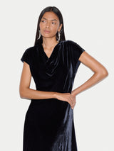 Fluid Velvet Cowl Neck Dress |  Navy