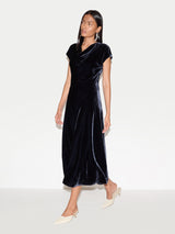 Fluid Velvet Cowl Neck Dress |  Navy