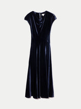 Fluid Velvet Cowl Neck Dress |  Navy
