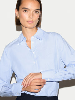Classic Stripe Cuff Detail Cotton Shirt | Blue