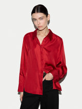 Silk Twill Relaxed Shirt | Red