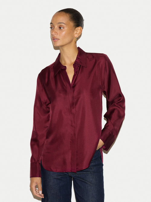 Silk Twill Relaxed Shirt | Burgundy