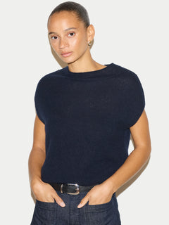 Cloud Cashmere Cap Sleeve Top | Navy
