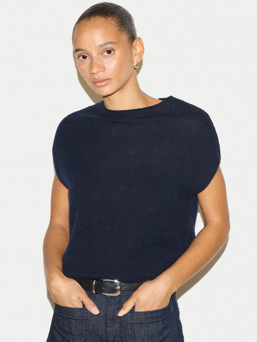 Cloud Cashmere Cap Sleeve Top | Navy