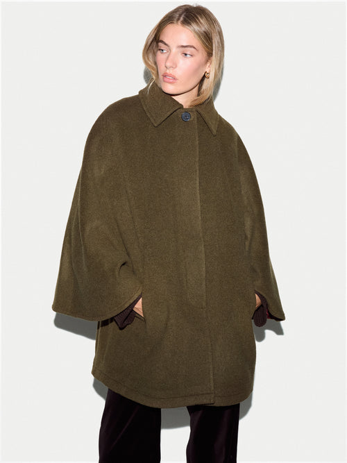 Wool Oversized Cape | Khaki