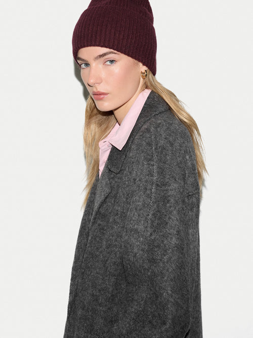 Wool Cashmere Blend Rib Beanie | Burgundy