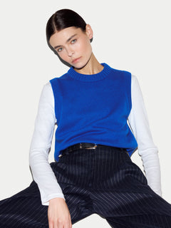 Wool Cashmere Blend Crew Tank | Blue