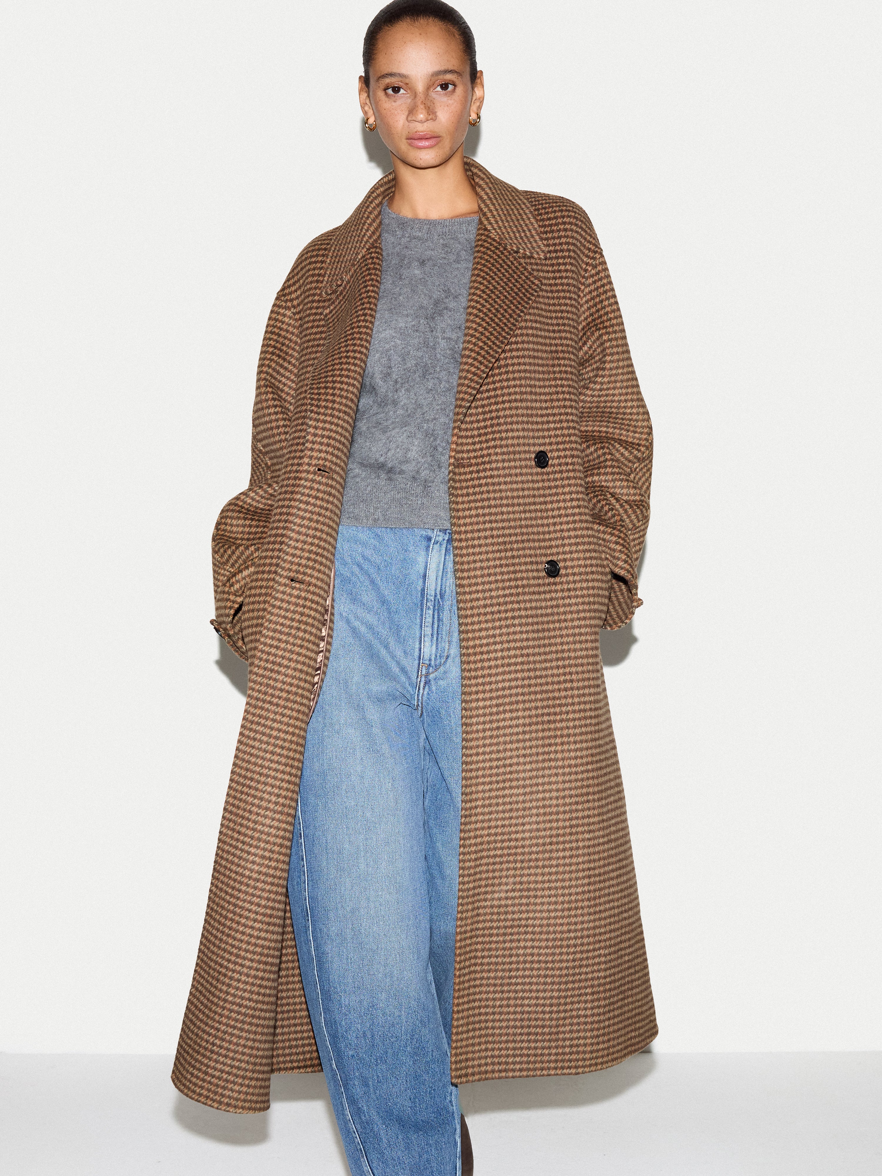Wool Double Faced Check Coat | Brown – Jigsaw