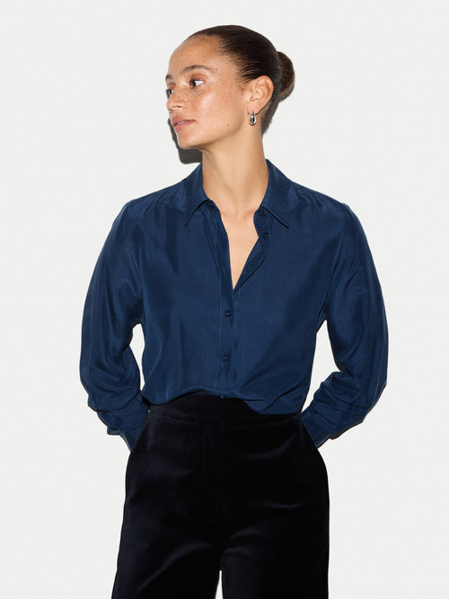 Classic Silk Habotai Shirt | Blue