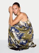 Ikat Satin Halter Dress | Khaki