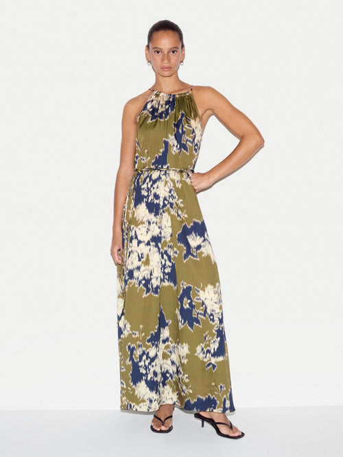 Ikat Satin Halter Dress | Khaki