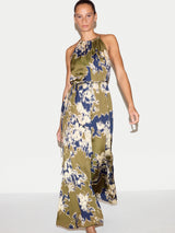 Ikat Satin Halter Dress | Khaki