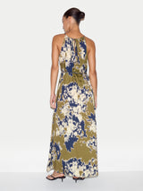 Ikat Satin Halter Dress | Khaki
