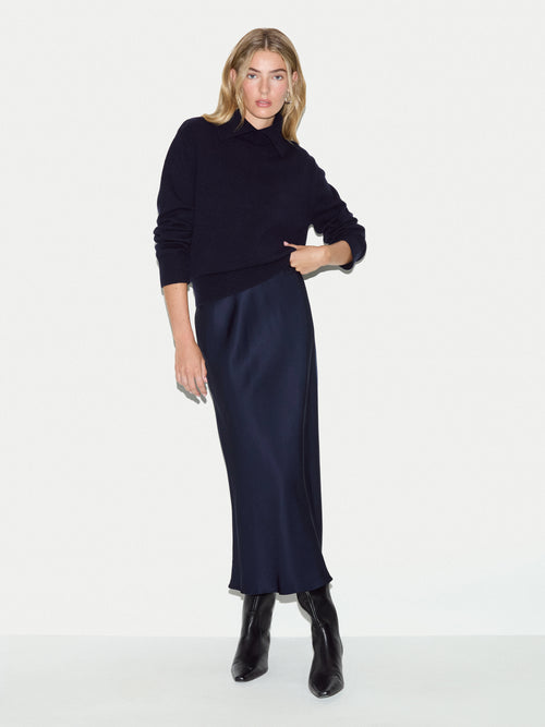 Satin Bias Midi Skirt | Navy