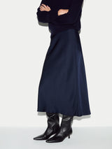Satin Bias Midi Skirt | Navy