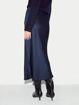 Satin Bias Midi Skirt | Navy