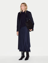 Satin Bias Midi Skirt | Navy