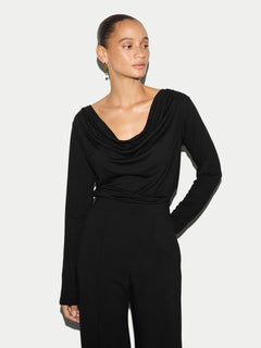 Cowl Neck Long Sleeve Top | Black