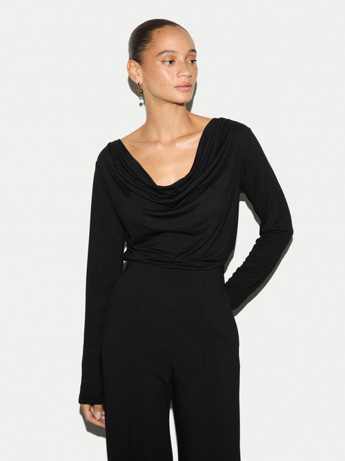 Cowl Neck Long Sleeve Top | Black