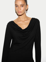 Cowl Neck Long Sleeve Top | Black
