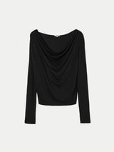 Cowl Neck Long Sleeve Top | Black
