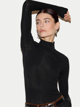 Wool Jersey Polo Neck Top | Black