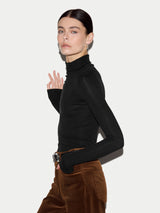 Wool Jersey Polo Neck Top | Black