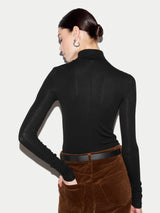 Wool Jersey Polo Neck Top | Black