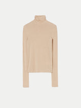 Wool Jersey Polo Neck Top | Beige