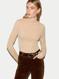 Wool Jersey Polo Neck Top | Beige