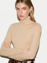 Wool Jersey Polo Neck Top | Beige