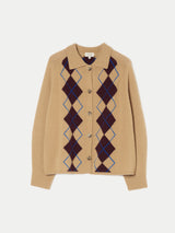 Wool Cashmere Argyle Cardigan | Camel