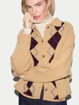 Wool Cashmere Argyle Cardigan | Camel