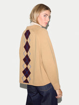 Wool Cashmere Argyle Cardigan | Camel