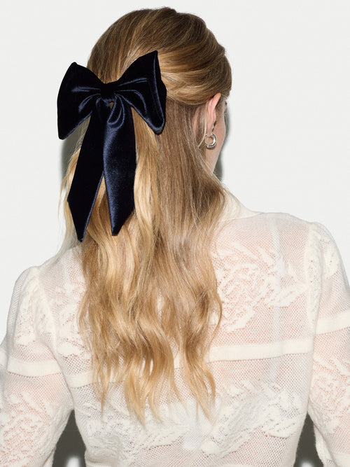 Velvet Hair Bow | Dark Navy