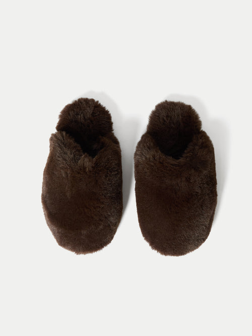 Faux Fur Slipper | Chocolate