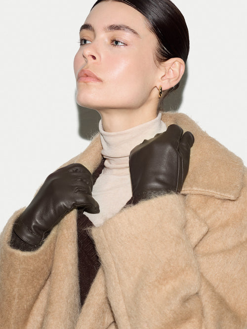 Leather Knitted Glove | Chocolate
