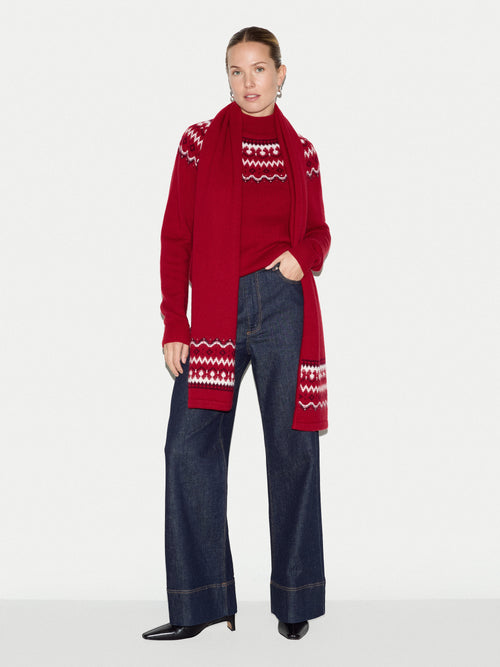 Wool Cashmere Fairisle Scarf | Red