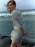 French Linen Stripe Tunic Dress | Blue