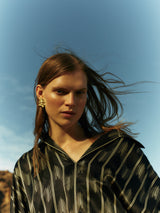 Silk Blend Ikat Stripe Top | Black