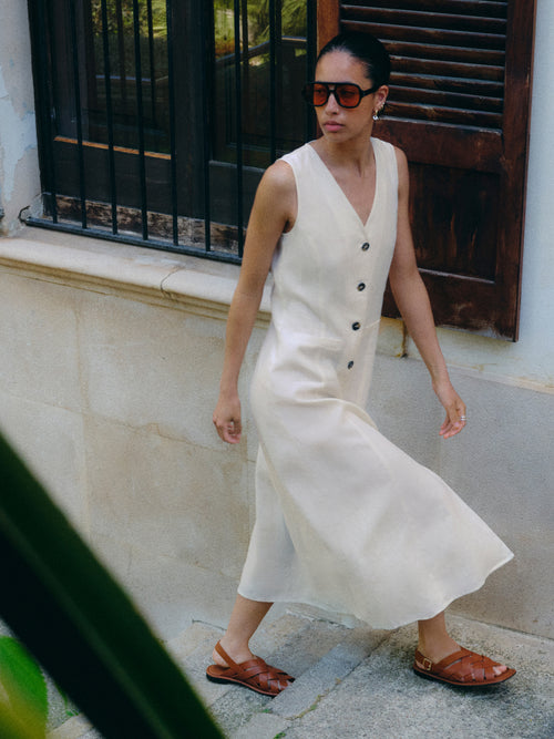 Linen Waistcoat Dress | Cream