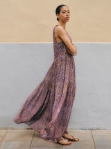 Ditsy U Neck Tiered Dress | Purple