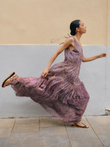 Ditsy U Neck Tiered Dress | Purple