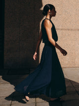 Plisse Viscose Smocked Dress | Navy