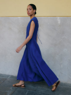 Crinkle Cotton Dress | Blue