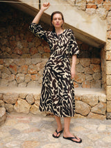 Zebra Midi Shirt Dress | Brown