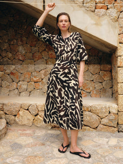 Zebra Midi Shirt Dress | Brown