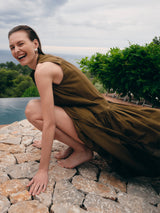 Sleeveless Cotton Maxi Dress | Brown