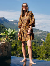 Batik Cotton Button Mini Dress | Yellow
