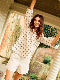 Geo Check Linen Tunic | Cream